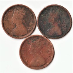 Alternative view of Rare 3 Coins Set of 1/2 Pice Victoria Empress Copper British India Coins