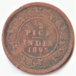 Rare 1/2 Pice 1893 of Victoria Empress of Copper British India Coins