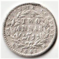 Rare Two Anna 1841 Queen Victoria Divided Legend East India Company Small Silver Coin