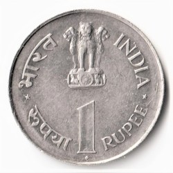 Alternative view of One Rupee Jawarlal Nehru 1964 of Bombay Mint Top Grade Full Details Metal Copper Nickel