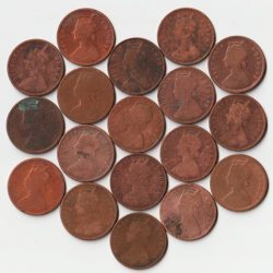 Extremely Rare and Fine 18 Coins Set of One Quarter Anna 1862 to 1901 Copper Coins Set of Queen Victoria British India Coinage