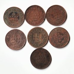 Good Grade 7 Coins Set of 1/12 Anna Different Years 1904 to 1910 Bronze Coins Of King Edward VII British India Coinage