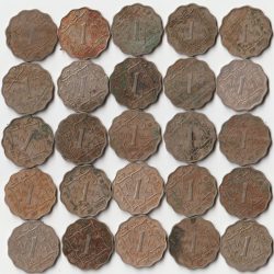20 Coins Set of One Anna Copper-Nickel Coins of King George VI British India Coinage