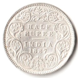 Rare Half Rupee 1887 of Calcutta Mint of Victoria Collectible British India Silver Coin