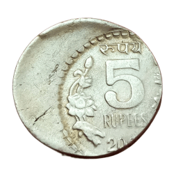 Alternative view of 5 Rupees Cu/Ni Major OFF CENTER Error **RARE** High Collectable Grade.