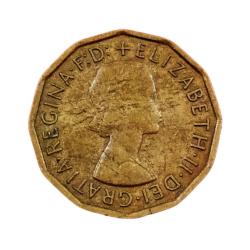 Alternative view of GREAT BRITAIN Ni/Brs THREE PENCE Year 1963 Queen ELIZABETH-II in High Collectable Grade.