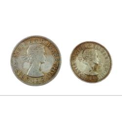 Alternative view of GREAT BRITAIN 1 SHILING Year 1955 & 2 SHILLINGS Years 1956 SET 2 Coins ELIZABETH-II Collectables.