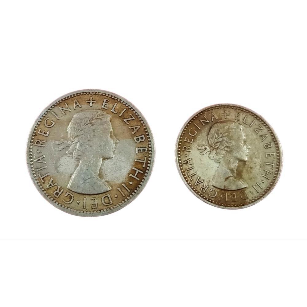 GREAT BRITAIN 1 SHILING Year 1955 & 2 SHILLINGS Years 1956 SET 2 Coins ELIZABETH-II Collectables. - Image 2