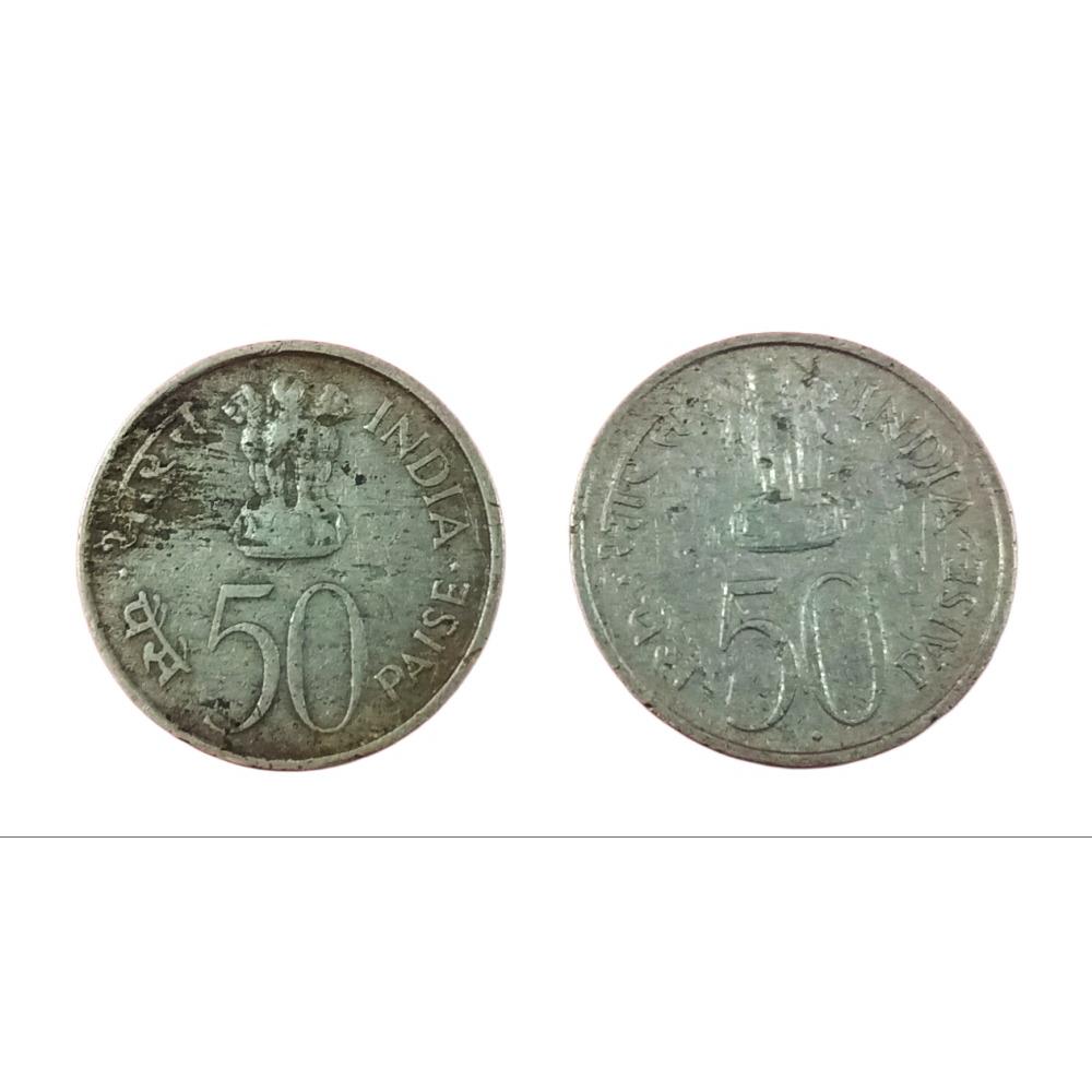 50 Paisa Cu/Ni COMMEMORATIVE Issue NEHRU "ONLY ENGLISH" 2 Coins **SCARE** Used Conditions. - Image 2