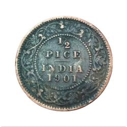 British India 1/2 Pice Year 1901 Victoria Empress in Collectable Grade.