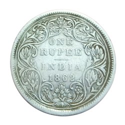 British India Silver Rupee Year 1862 QUEEN VICTORIA with 4 Dots **V. SCARE** Collectable Grade.