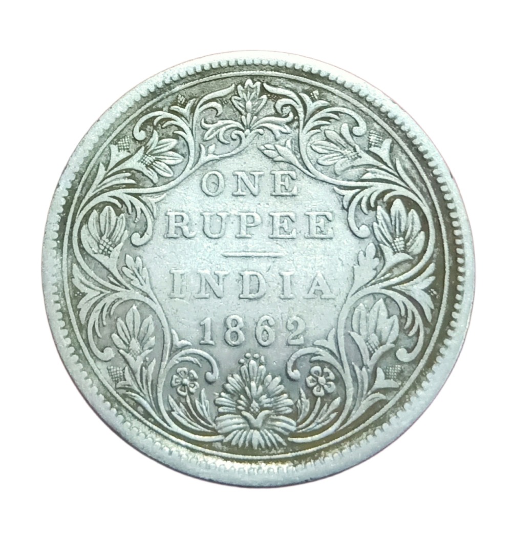 British India Silver Rupee Year 1862 QUEEN VICTORIA with 4 Dots **V. SCARE** Collectable Grade.