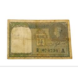 British India One Rupee Year 1940 C.JONES Green Serial G Prefix V. SCARE Collectable Grade.