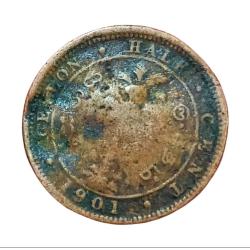 CEYLON Copper HALF CENT Year 1901 Queen ELIZABETH **RARE** Poor Grade.