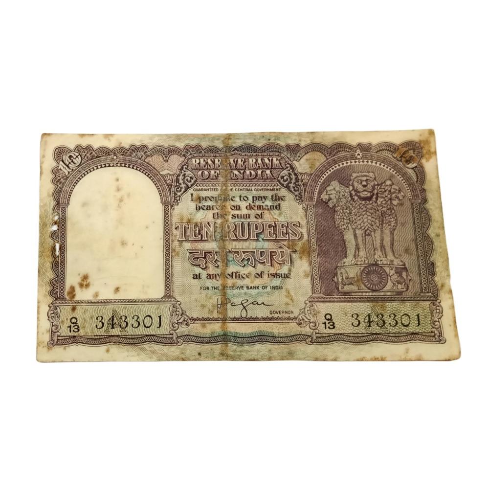 10 Rupees Big FAFRA Issue H.V IYENGAR with "X3-343301" SEMI-FANCY Number **SCARE** Used Grade.