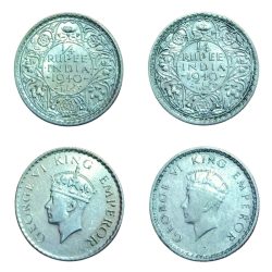 British India Silver 1/4 Rupee Year 1940 King GEORGE-VI Set MATURE & YOUNG HEAD Variety Good Grades.