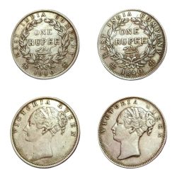 BI Silver Rupee Year 1840 "EIC" Victoria CONTINUOUS LEGEND "ENGLISH & INDIAN HEAD" SET 2 Coins.