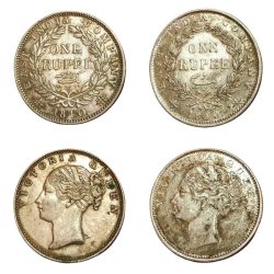 BI Silver Rupee Year 1840 “EIC” Victoria CONTINUOUS LEGEND “ENGLISH & INDIAN HEAD” SET Top Grade.