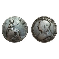 GREAT BRITAIN Copper ONE PENNY Year 1896 Queen VICTORIA **RARE** Collectable Grade.