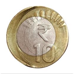 Alternative view of 10 Rupees Bi-Metal Year 2012 Bombay Mint Major DIE CAPPED Error in Collectable Grade.