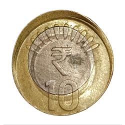 Alternative view of 10 Rupees Bi-Metal Year 2016 Bombay Mint DIE CAPPED Error in High Collectable Grade.