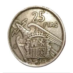 SPAIN Cu/Ni 25 PESETAS Year 1957 Francisco Franco in Collectable Grade.
