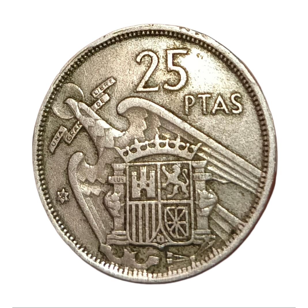 SPAIN Cu/Ni 25 PESETAS Year 1957 Francisco Franco in Collectable Grade.