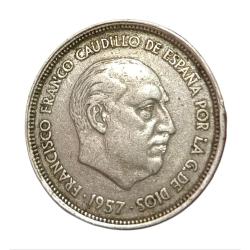 Alternative view of SPAIN Cu/Ni 25 PESETAS Year 1957 Francisco Franco in Collectable Grade.