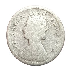 Alternative view of British India Silver 2 ANNAS Year 1892 VICTORIA EMPRESS Used Conditions.