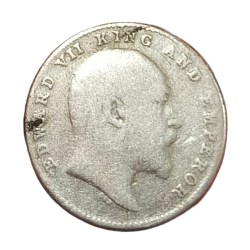 Alternative view of British India Silver 2 ANNAS Year 1904 King EDWARD-VII Used Conditions.