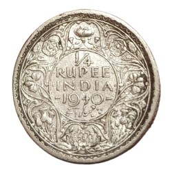 British India Silver 1/4 RUPEE Year 1940 King GEORGE-VI Used Conditions.