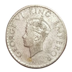 Alternative view of British India Silver 1/4 RUPEE Year 1940 King GEORGE-VI Used Conditions.