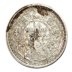 British India Silver 1/4 RUPEE Year 1944 King GEORGE-VI Used Conditions.