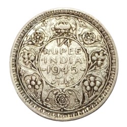 British India Silver 1/4 RUPEE Year 1945 King GEORGE-VI Used Conditions.