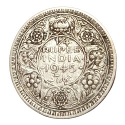 British India Silver 1/4 RUPEE Year 1945 King GEORGE-VI Used Conditions.