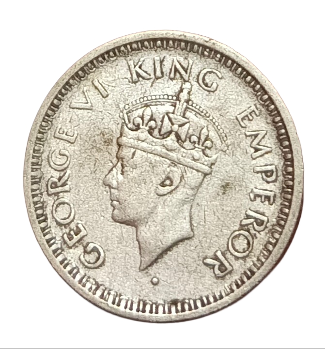 British India Silver 1/4 RUPEE Year 1945 King GEORGE-VI Used Conditions. - Image 2