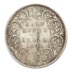 British India Silver 1/2 Rupee Year 1899 Victoria Empress In High Collectable Grade