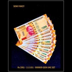 Rs 200 Issue India Banknote Fancy Set 111101 to 999909 GEM UNC UNIQUE AND RARE