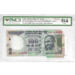 Rs 100 India Banknote Massive Extra Paper Error Telescope Issue Graded 64 Unique and Rare