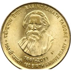 Alternative view of Rs 5 Rabindranath Tagore RBI Commemorative 100 coin Pouch Mumbai Mint