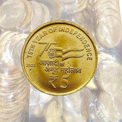 Rs 5 Rupee New Coin RBI 30 Coin 75 Year Of Independence Packet India Issue 2023 Noida Mint