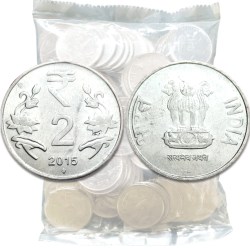 Rs 2 RBI Seal 100 Coin Pouch 2015 Mumbai Mint Top Luster Diamond Mark Definitive Issue