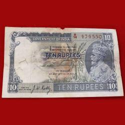 George Fifth 10 Ruppes British india Governor j. W. Kelly Rare note