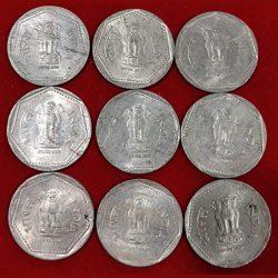 Alternative view of 1983 To 1991 Unc Small 6 Gr coin one ruppes all Bombay mint completely set 9 pcs except 1982