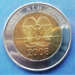 Alternative view of Papua New Guinea, 2 Kina, 2008, 35th Anniversary of the Central Bank, KM# 51, Bimetal, UNC Condition, May have some Black spots .