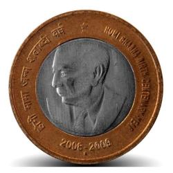 Alternative view of Rs 10 Homi Bhabha Bimetal 100 Coin RBI SEAL Packet Republic India Commemorative Issue Noida Mint