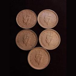 Alternative view of Rare Rare Five different years of King and emperor George Vl Denomination:₹1 Year:1941-1945 Excellen