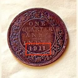 Rare rare King and emperor geroge v One quarter anna Year 1911 Condition as per image