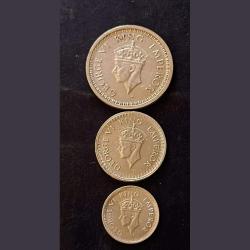 Alternative view of Rare rare Set of 3 pieces of 3 different denomination King and emperor George vi Denomination 1₹ 1/2