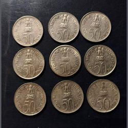 Indian Symbol of Jawaharlal Nehru Denomination 50 Paisa Year 1889- 1964 Same and similar set are
